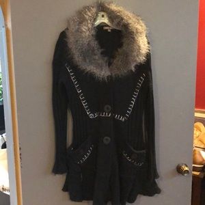 Black with faux fur collar cardigan